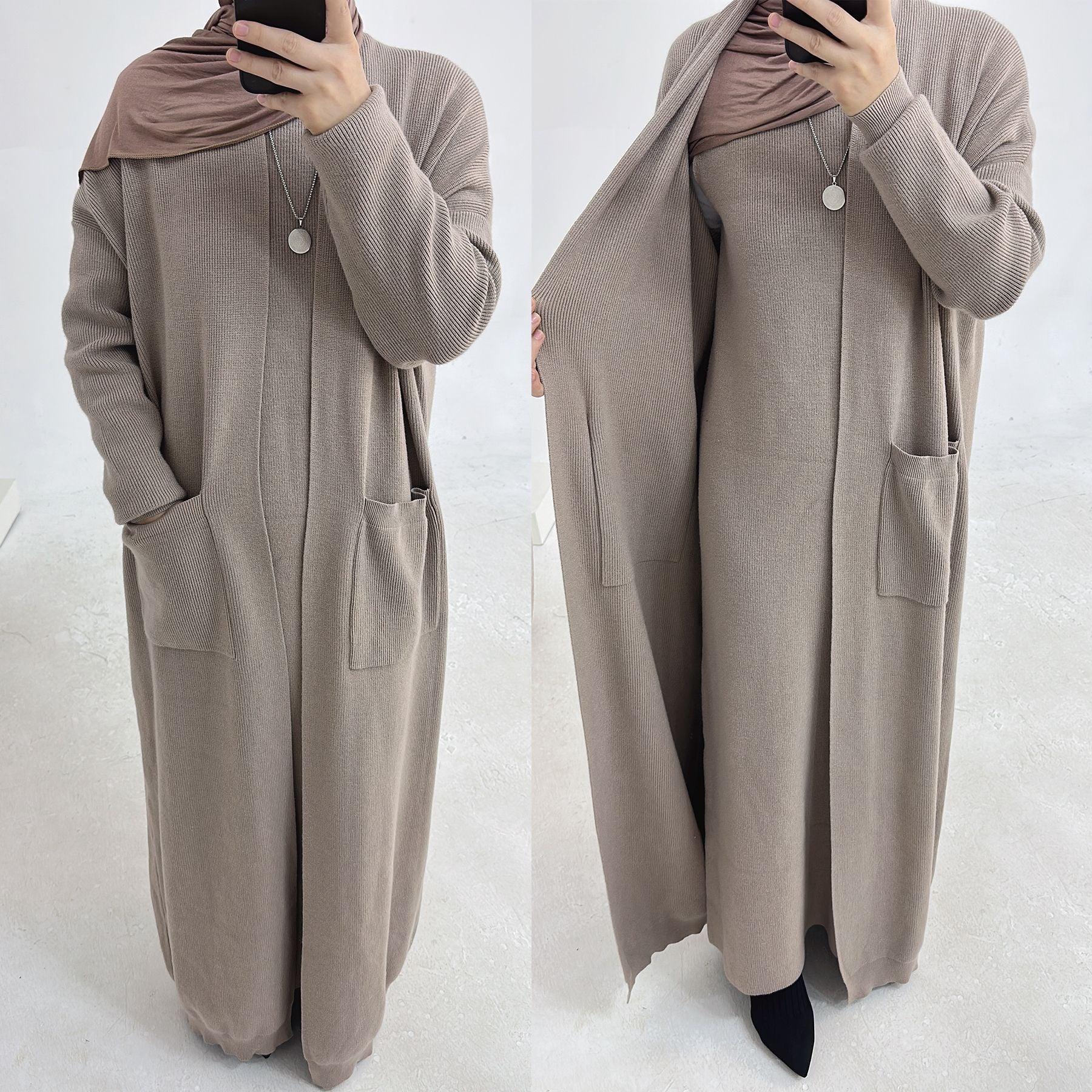LR906+LR907#Sweater Modest Islamic Clothing Winter Women Muslim Dress and Cardigan  Kimono Abaya
