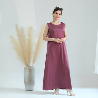 1635#Modest Sleeveless Inner Dress Satin Fabric Islamic Clothing Muslim Dress