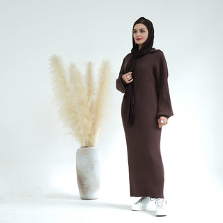 1668# Knit Modest Dresses Muslim Women's Dresses Hoodie Winter Abaya