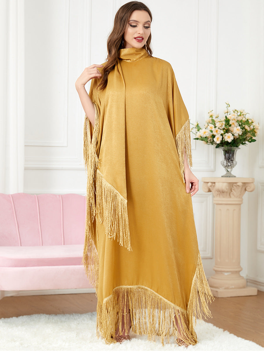3297#Latest feathers batwing sleeve wholesale muslim women dresses
