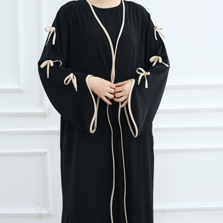 1962#Abaya Cardigan for Women Dubai Islamic Clothing with Nida Wave Bowknot Open Design for Summer Abaya