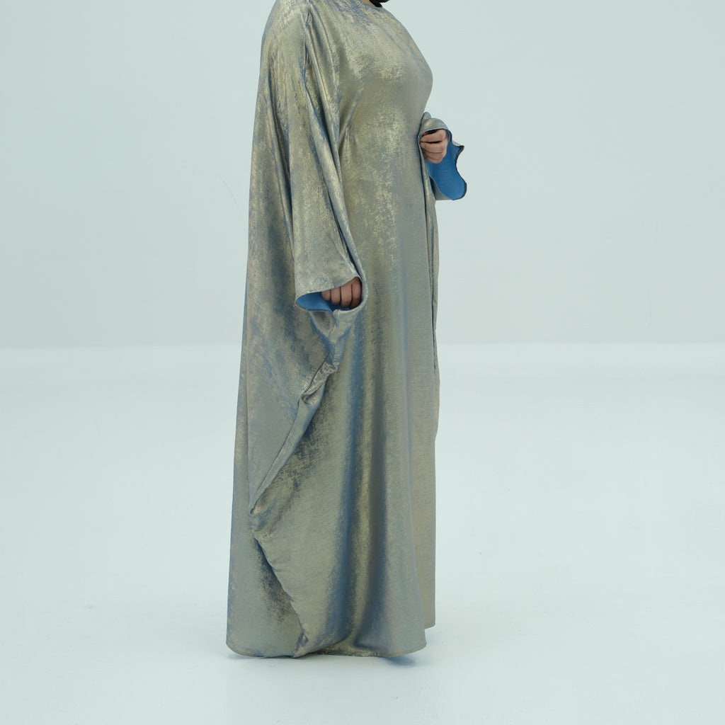 1778#2024 Women's Dresses Elegant Shiny Polyester Kaftan Abaya Batwing Muslim Dress