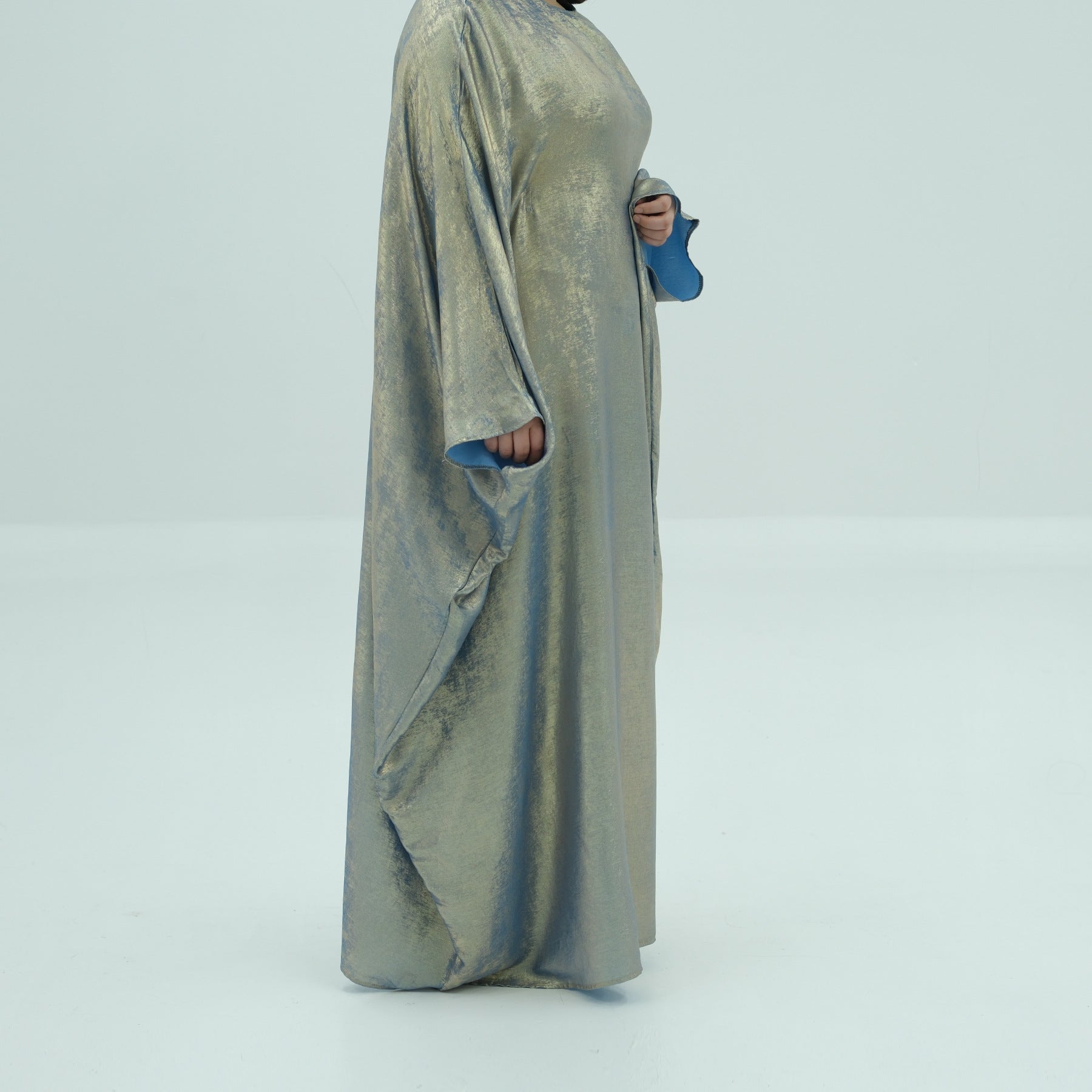1778#2024 Women's Dresses Elegant Shiny Polyester Kaftan Abaya Batwing Muslim Dress