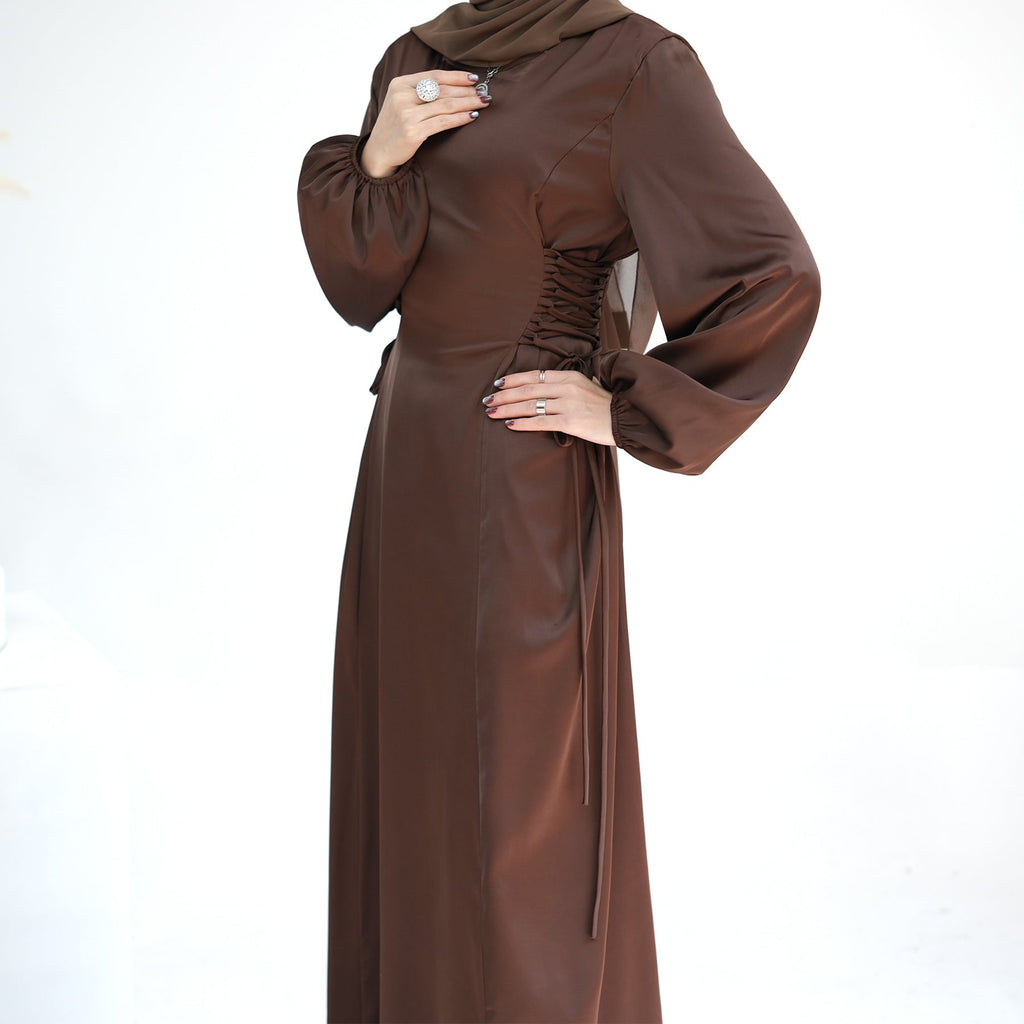 1702#2024 New Modest Dresses Satin Casual Dresses Abaya Women Muslim Dress Ramadan 的副本