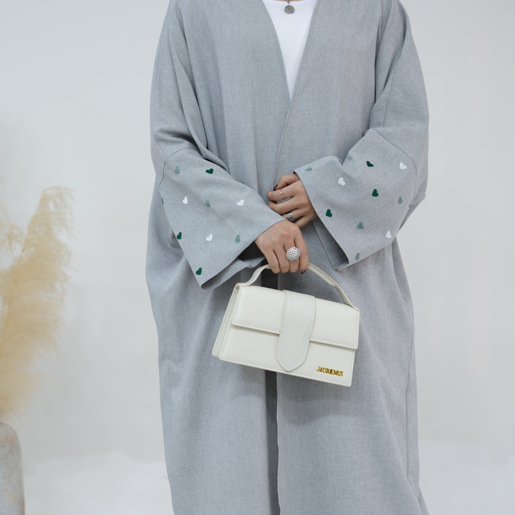 1712# Linen Abaya Islamic Clothing Women Kimono Cardigan EID Ramadan Embroidery Hearts Abaya