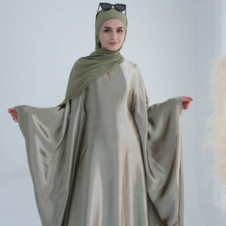 1774#Hot Selling Fashion Elegant Satin Dubai Kaftan Dresses with Tie Belt Butterfly Abaya