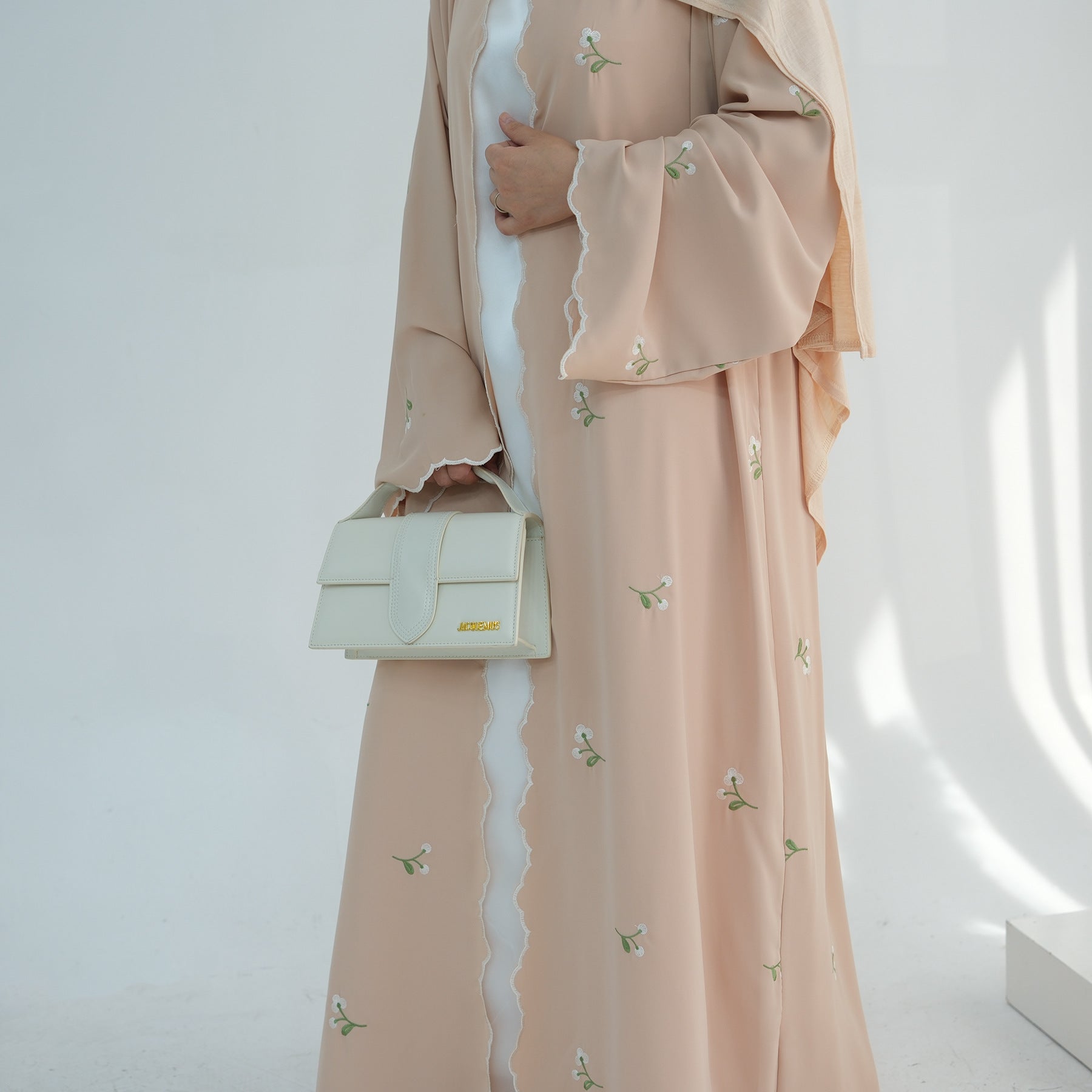1881#Nida All Over Flower Embroidery Cardigan Modest Open Abaya Women Muslim Dress