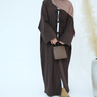 1927# Cutest Bow-Tie Front Open Corduroy Abaya Fall Winter Butterfly Cardigan Kimono Abaya