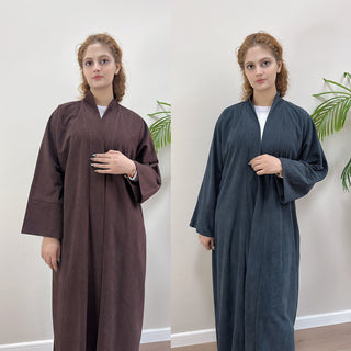 1918#Autumn Winter Cardigan Thick Dress Arab Dubai Modest Solid Color Corduroy Muslim Women Abaya