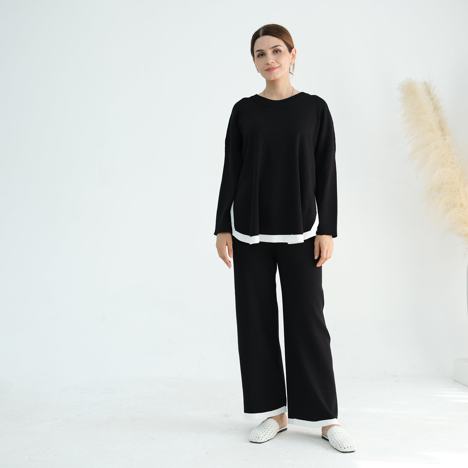 1868#Modest Top and Pants 2 Piece Set Muslim Fashion Sweater Islamic Clothing Women Winter Abaya