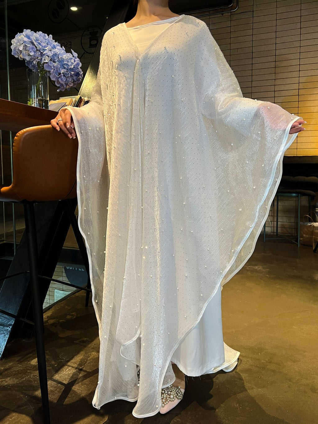 1021#2pcs Abaya Women Muslim Dress Set  Ramadan Islamic Clothing Kaftan with pearls