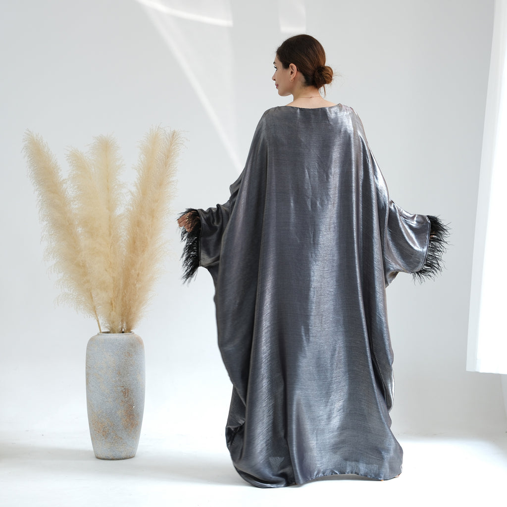 1648#Feather Closed Abayas Women Muslim Dress Turkey Dubai Abaya Modest Dress
