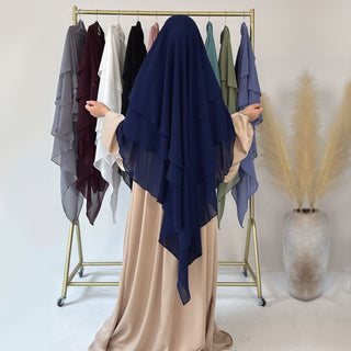 1909#Three Layered Flowy Women Muslim Long Hijab Top Jilbab_ Chiffon Khimar