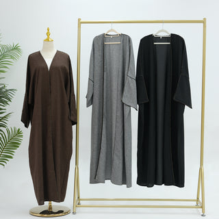 1849# EID Ramadan Modest Dubai Abaya Women Muslim Dress Slit Sleeves Linen Polyester Cardigan Abaya