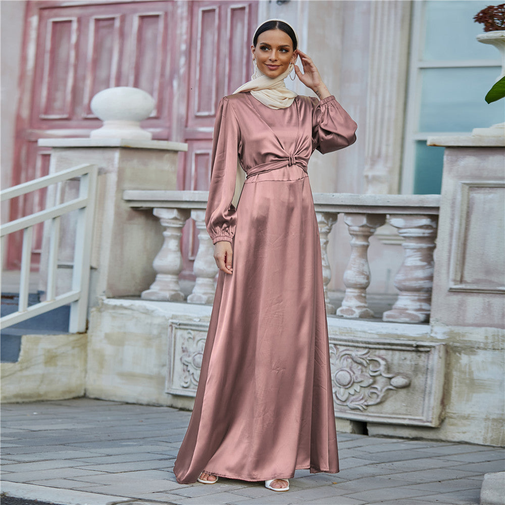 1433#Fancy women  muslim dresses long sleeves maxi satin dress abaya