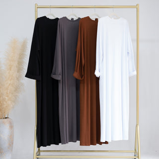 1657#Winter Abaya for Women Muslim Kint Fabric Solid Color Modest Dresses