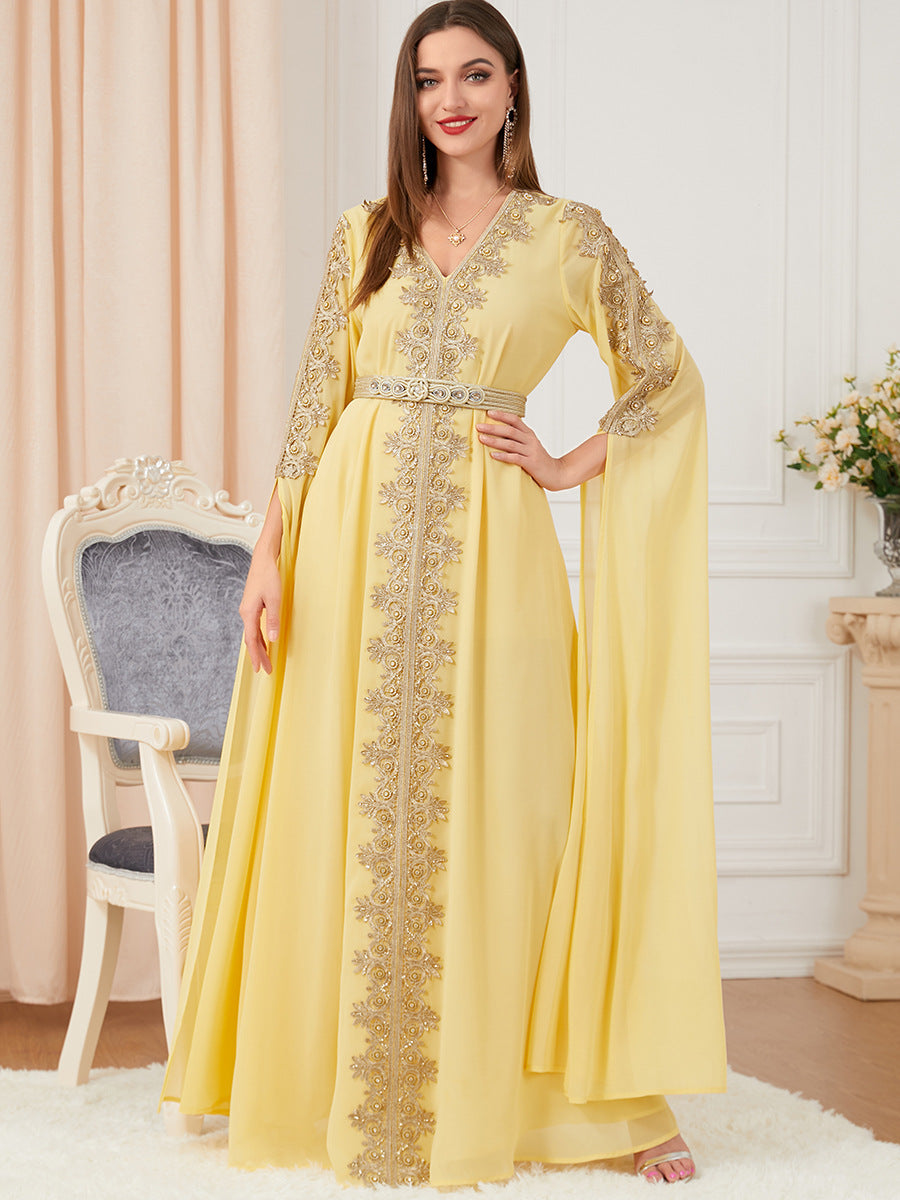 3229#Chiffon Dress Dubai Muslim Abaya Islamic Casual Long Sleeve Dress