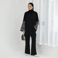 1836#Keffiyeh Inspired Long Sleeve Top and Pants Daily Casual Wear Suit for Muslim Women 2pcs Modest Fashion Abaya Set
