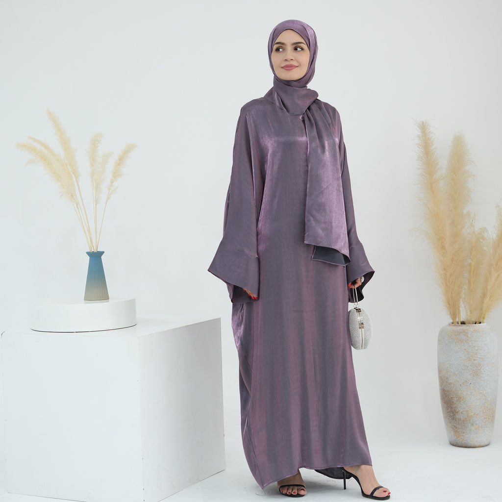1789# 2024 New Shinny Polyester One Piece Hoodie Abaya Dubai Modest Dress with Attached Hijab