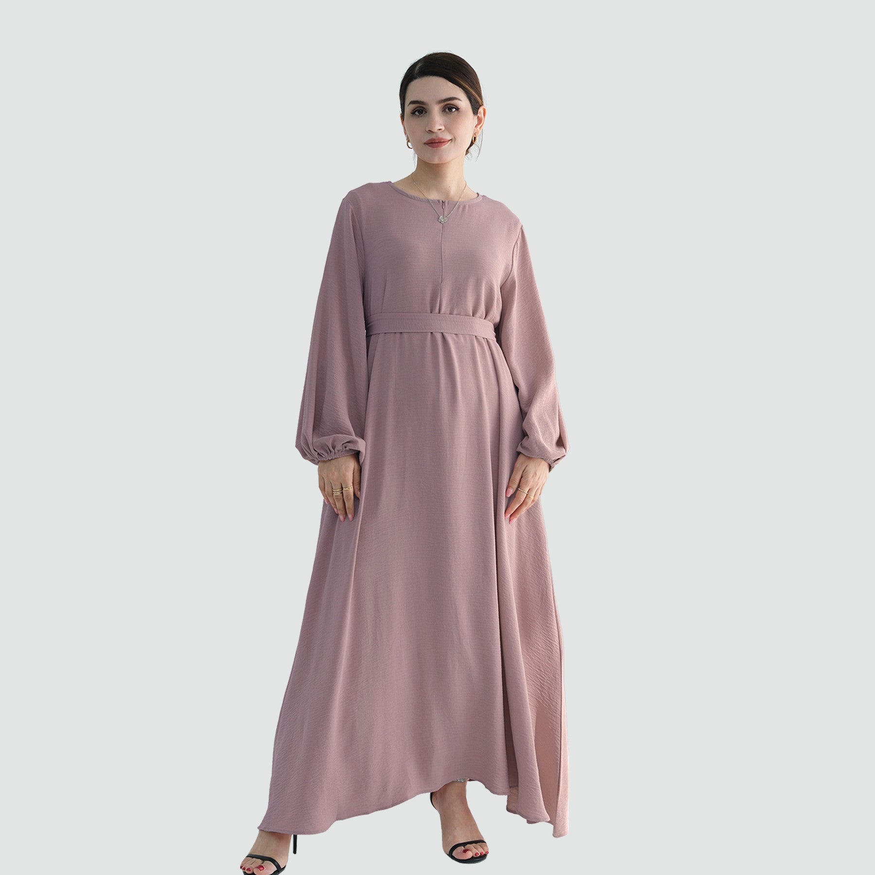 1708#2024 Modest Dresses Solid Color with Front Zipper Women Islamic Clothing