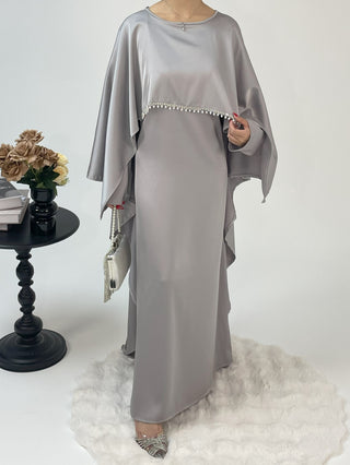 1020#2pcs Abaya Women Muslim Dress Set  Ramadan Islamic Clothing Kaftan with pearls