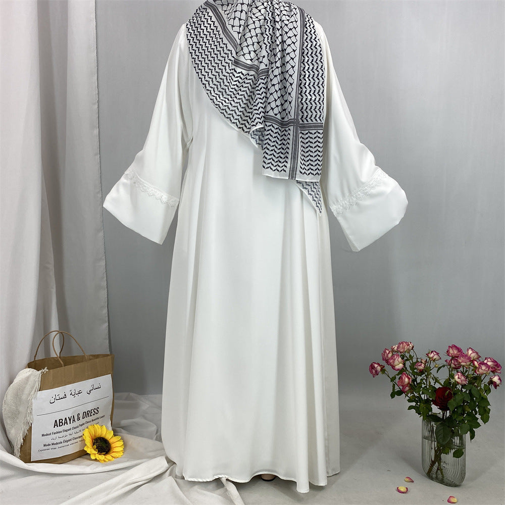 1461#New Arrival Elegant Nida Open Abaya with Matching Floral Lace and Pockets