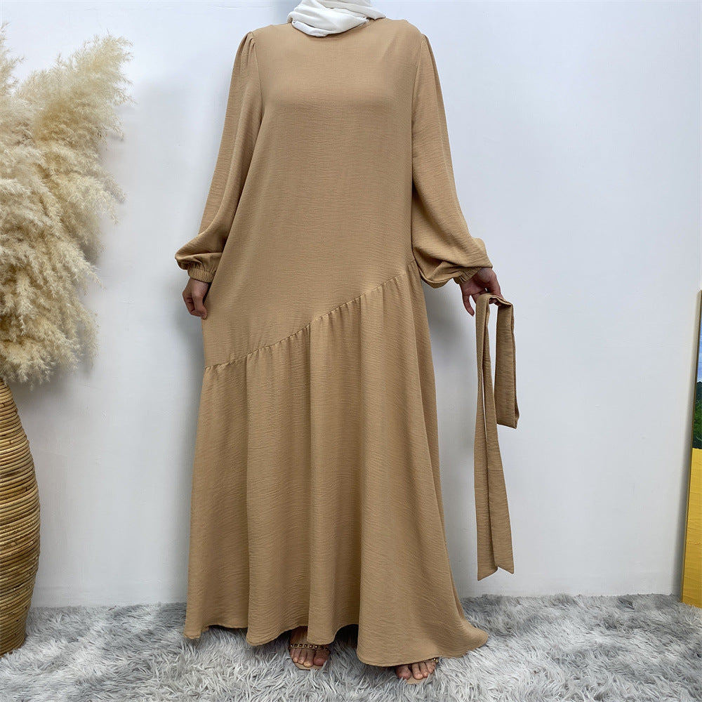 6738# New abaya crew neck wrinkle crepe fabric muslim women maxi dresses