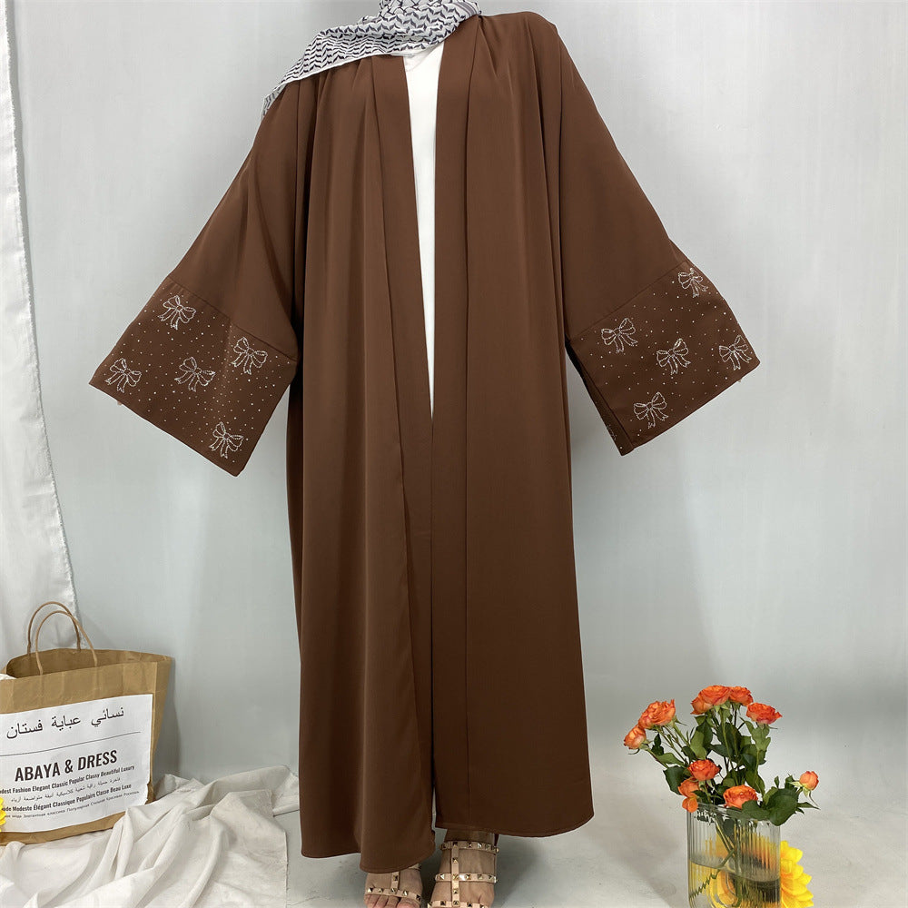 1416#2025 New Arrival Bow Abaya Robe Made in Solid Color Nida Material with Silver Diamond