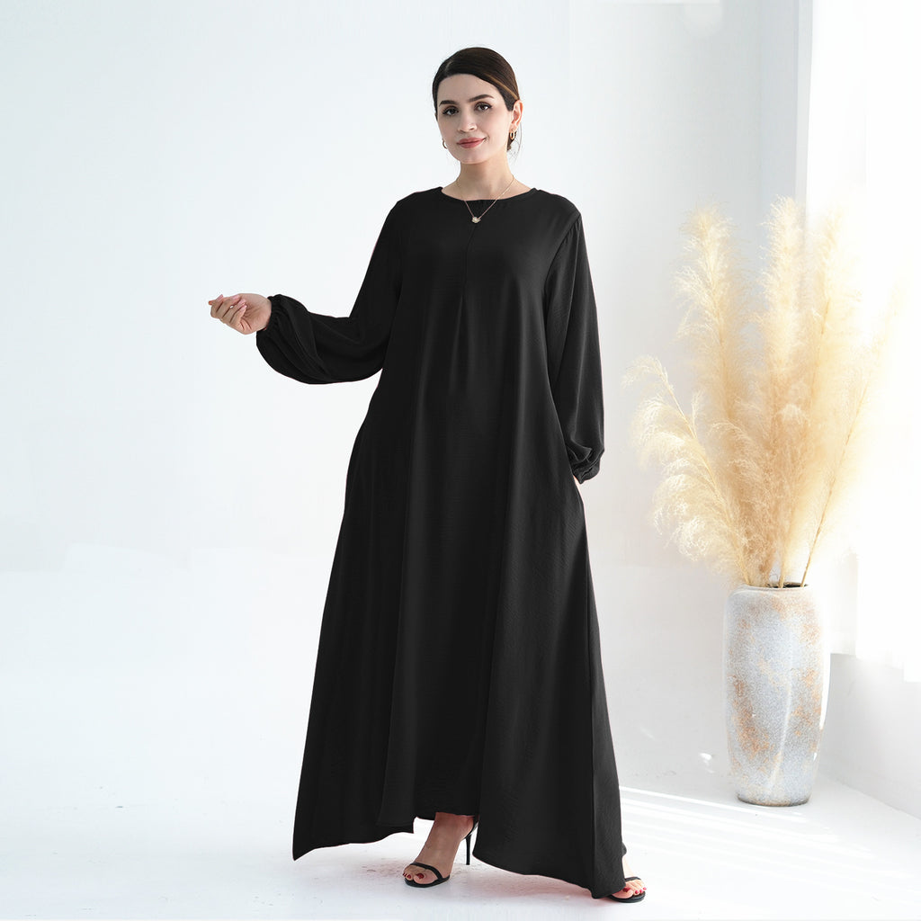 1708#2024 Modest Dresses Solid Color with Front Zipper Women Islamic Clothing