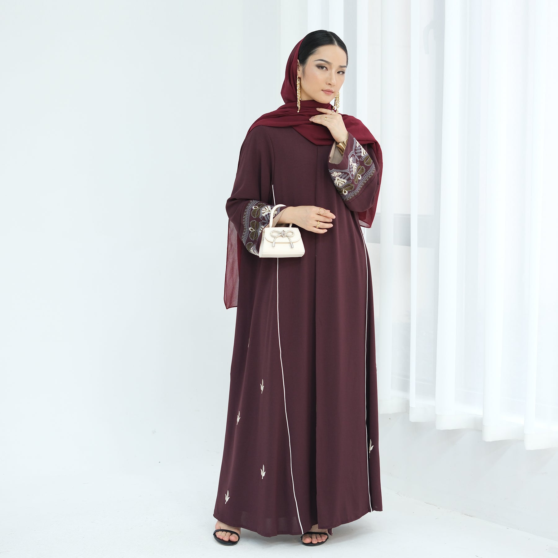 1843#New Embroidery Modest Open Abaya Cardigan Women Muslim Dress Islamic Womens Clothing