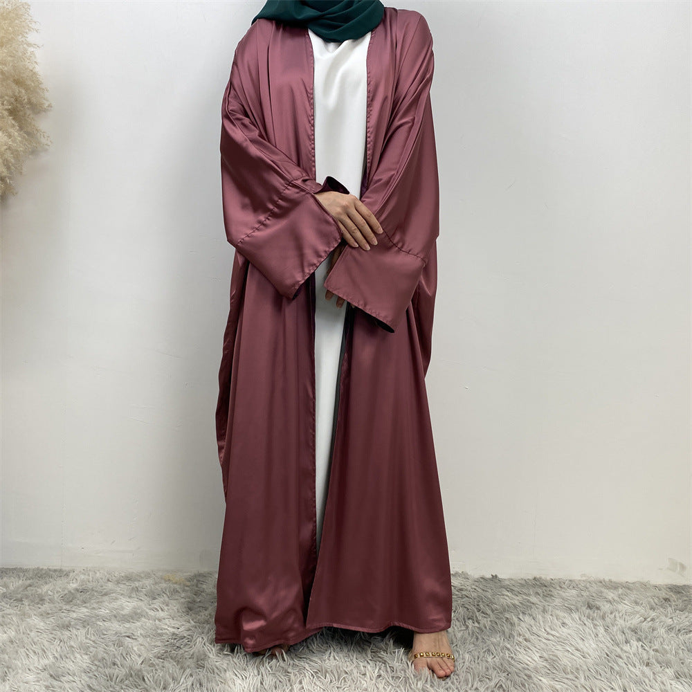 1428#ew Style Smooth Satin Material Particular Split Cuff Design Women Versatile Classy Open Abaya