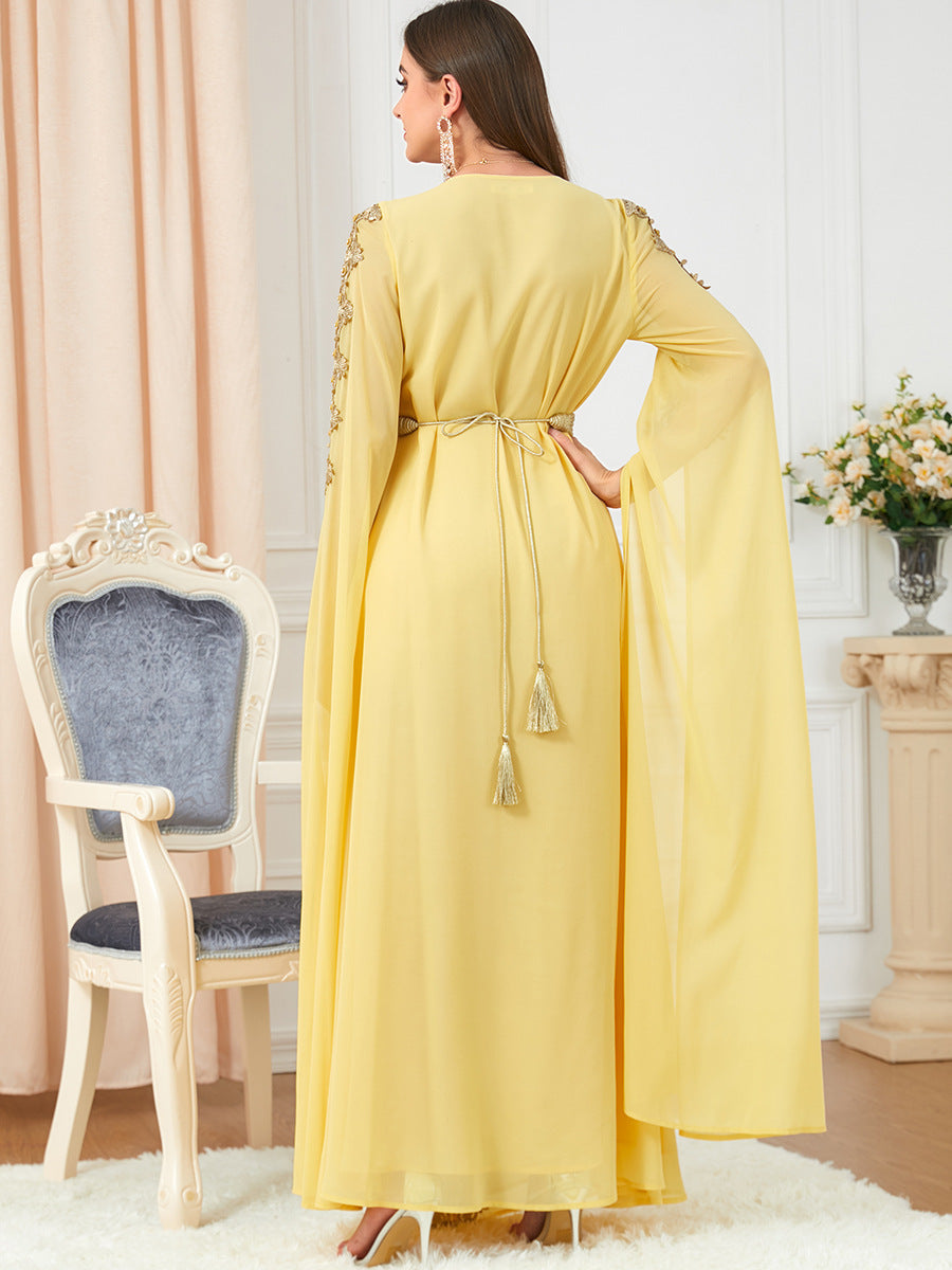 3229#Chiffon Dress Dubai Muslim Abaya Islamic Casual Long Sleeve Dress