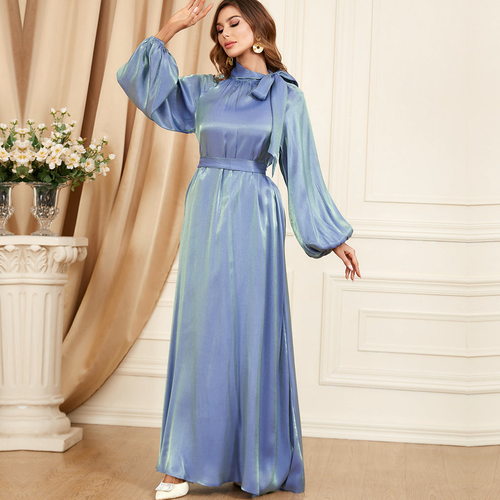 3349# 2023 New Fashion High Quality Satin Muslim Maxi Dress