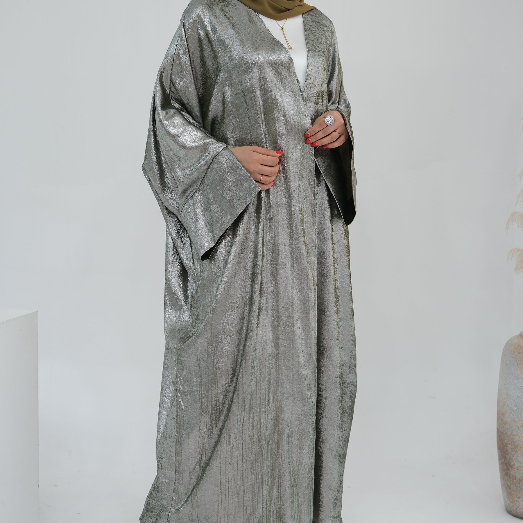 1795#New Fashion Cardigan Abaya Shinny Polyester Modest Front Open Abaya