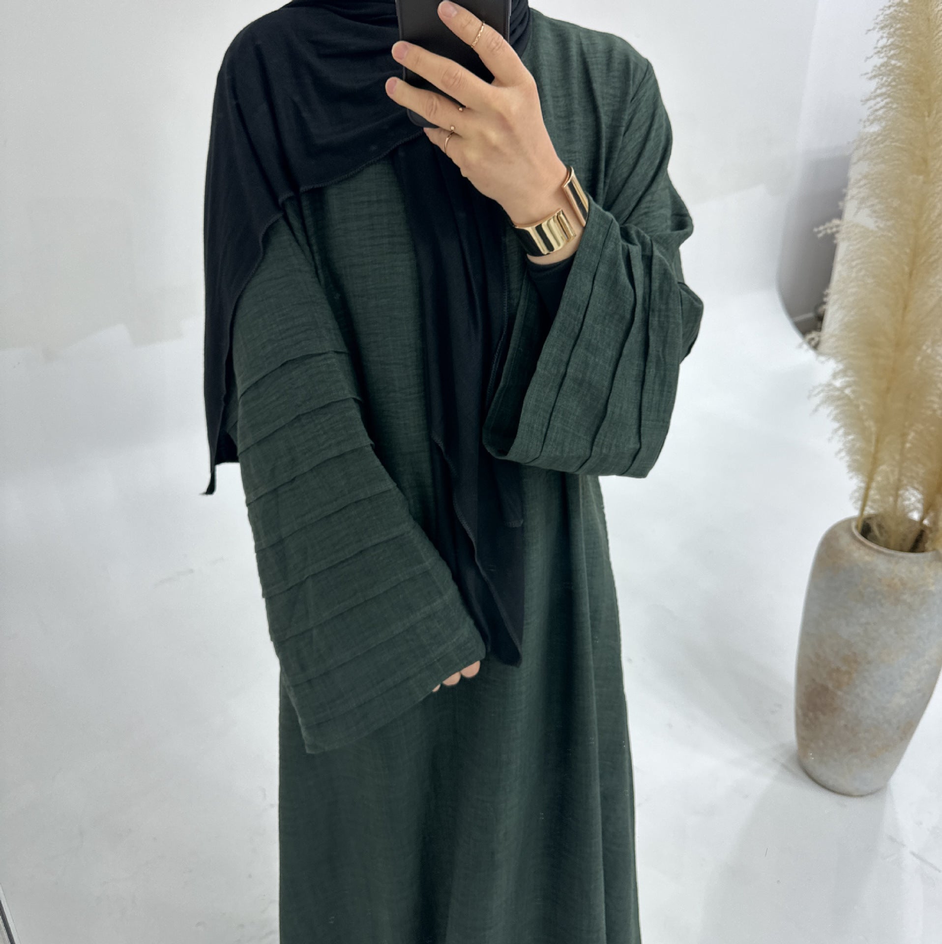 1725#Modest Abaya Simple Linen Closed Abaya Women Muslim Dress Islamic Clothing