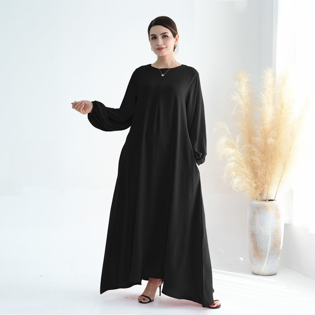 1708#2024 Modest Dresses Solid Color with Front Zipper Women Islamic Clothing