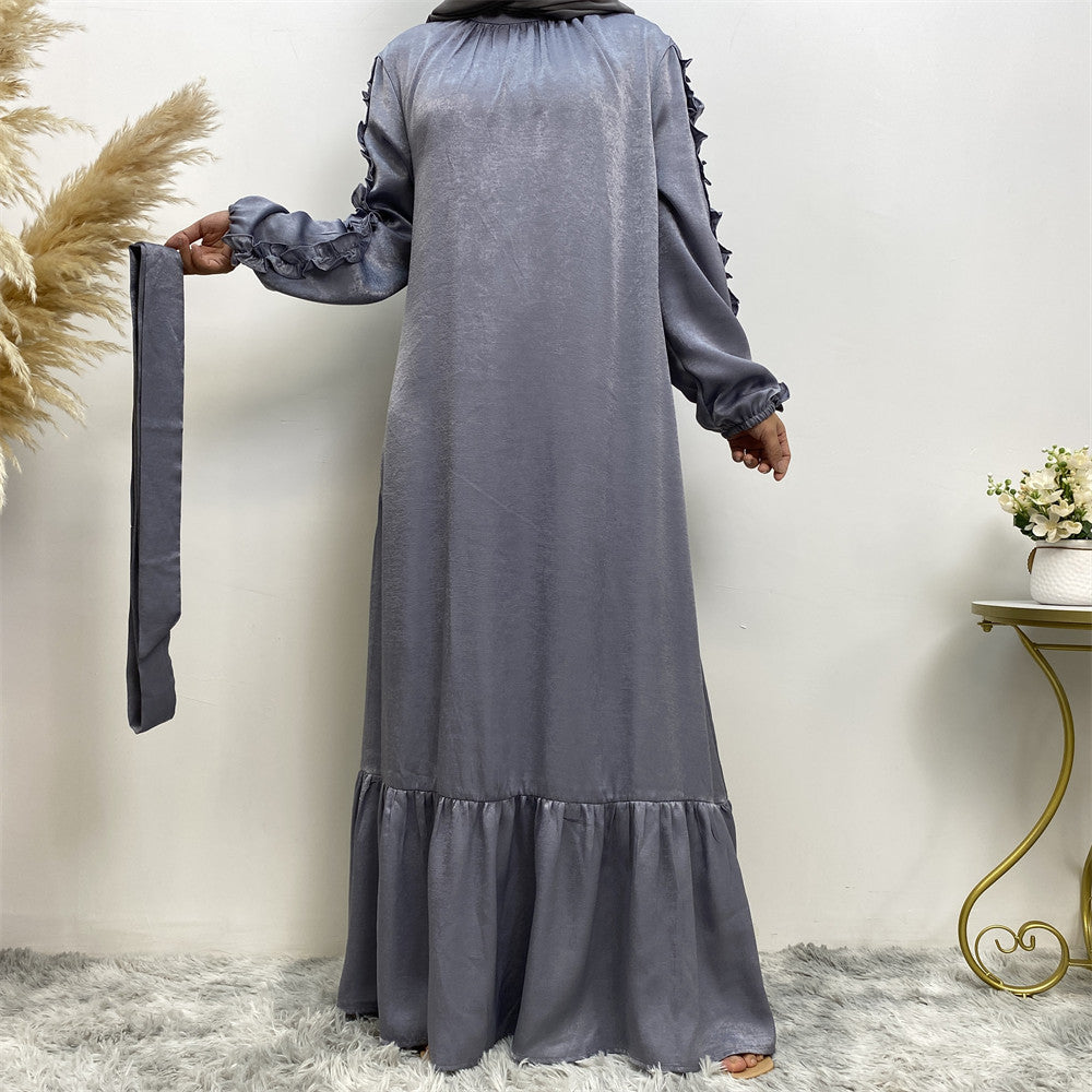 6582# Elegant satin dress long sleeve elasticated summer women dresses 9 colors