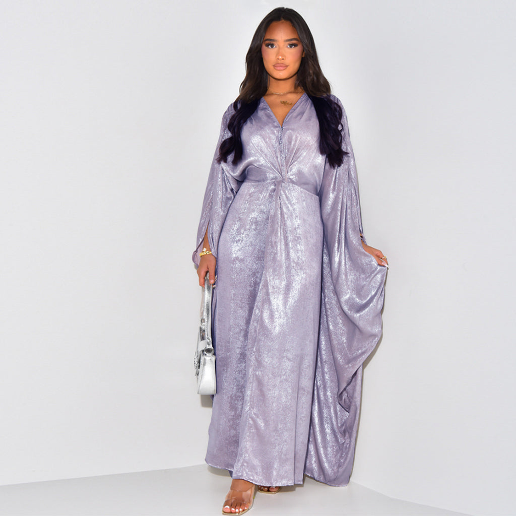 1824#New Modest Shinny Fabric Butterfly Plus Size Womens Dresses Party Wear Evening Ladies Abaya