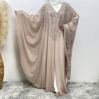 6742# Luxury Rhinestone Chiffon Abaya Hot Drilling Bead With Pearls Classy Cardigan