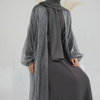 1698#2024  Luxury Stone Design Islamic Clothing 2 Piece Abaya Set Front Open Abaya