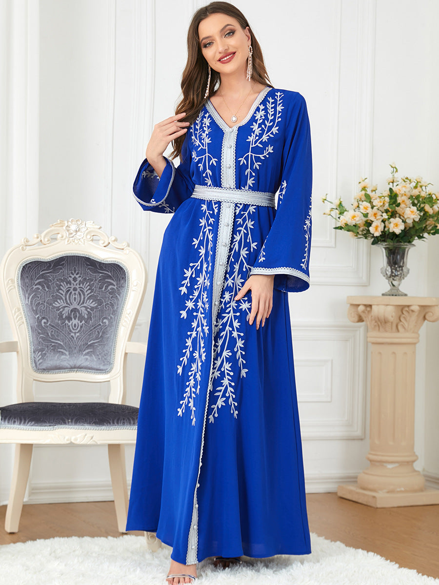 3144#Luxury Diamond Beaded Ethnic Kaftan embroidery Dress