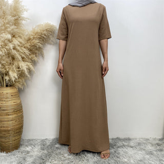 6722# New Crew Neck Wrinkle Crepe Half Sleeves ummer Women Abaya Dresses