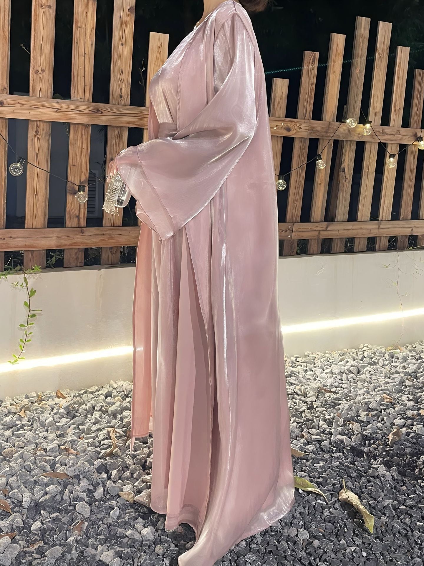 1023#2pcs Shiny Abaya Women Muslim Dress Set  Ramadan Islamic Clothing Kaftan