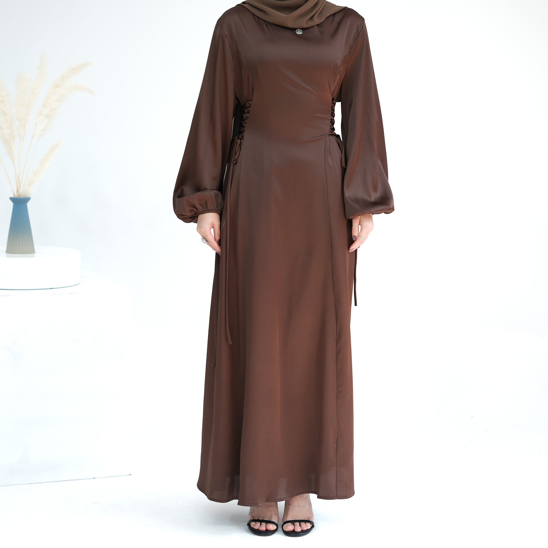 1702#2024 New Modest Dresses Satin Casual Dresses Abaya Women Muslim Dress Ramadan 的副本