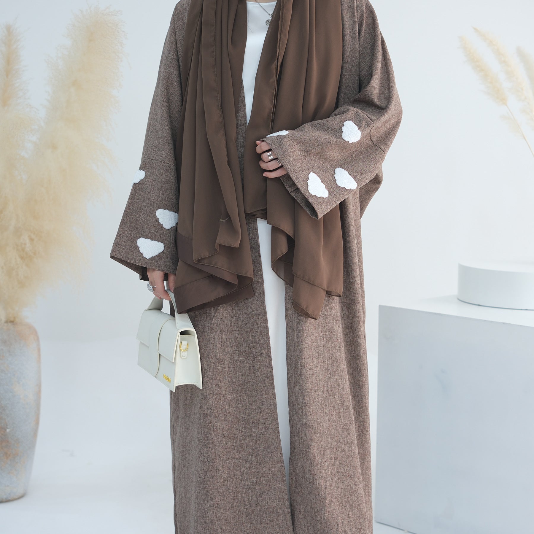 1731#New Arrival Linen Abaya Solid Color with Cloud Plain Abaya  Islamic Clothing Abaya