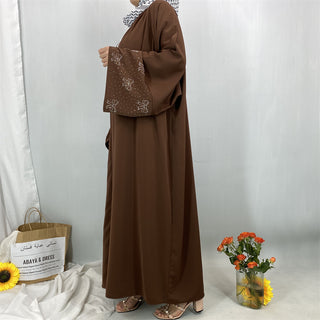 1416#2025 New Arrival Bow Abaya Robe Made in Solid Color Nida Material with Silver Diamond