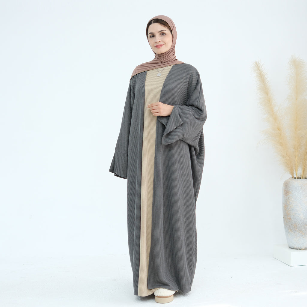 1911#Thick Knitted Winter Fall Cardigan Open Abaya Dress islamic Clothing Plus Size Abaya