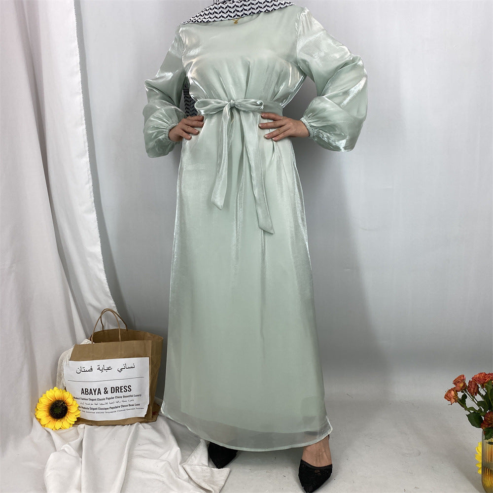 6855#  Flowy Lightweight Shiny Satin Muslim Loose Open Abaya Robe for Women