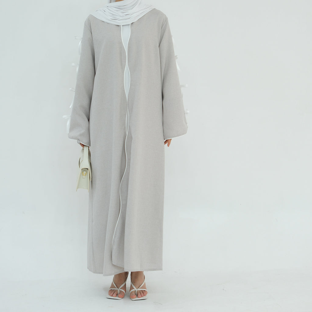 1800#Linen New Arrival Islamic Clothing Cardigan Open abaya With Bowknots Women's Clothing Abaya Women Muslim Dress