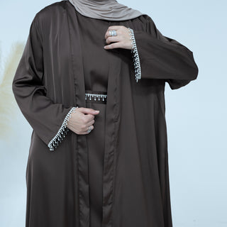 1627#Dubai Abaya Designs Islamic Clothing Cardigan High Quality Satin Abaya 2pcs Sets